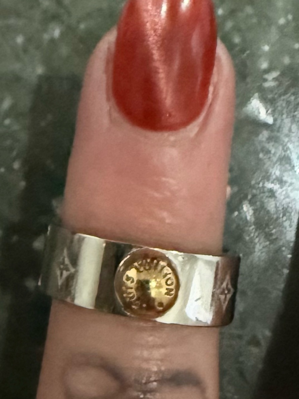 Louis Vuitton Two-Tone Silver and Gold Monogram Band Ring